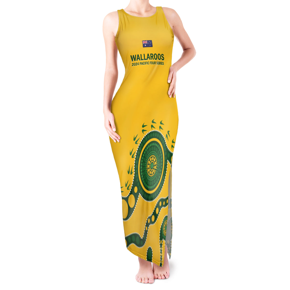 Custom Australia Rugby Tank Maxi Dress Go Wallaroos 2024 Pacific Aboriginal Art
