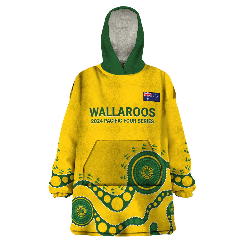 Custom Australia Rugby Wearable Blanket Hoodie Go Wallaroos 2024 Pacific Aboriginal Art