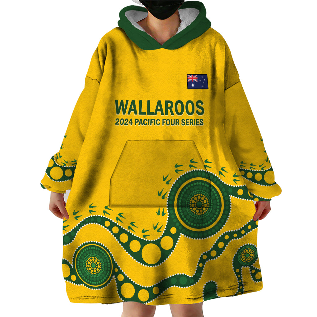 Custom Australia Rugby Wearable Blanket Hoodie Go Wallaroos 2024 Pacific Aboriginal Art