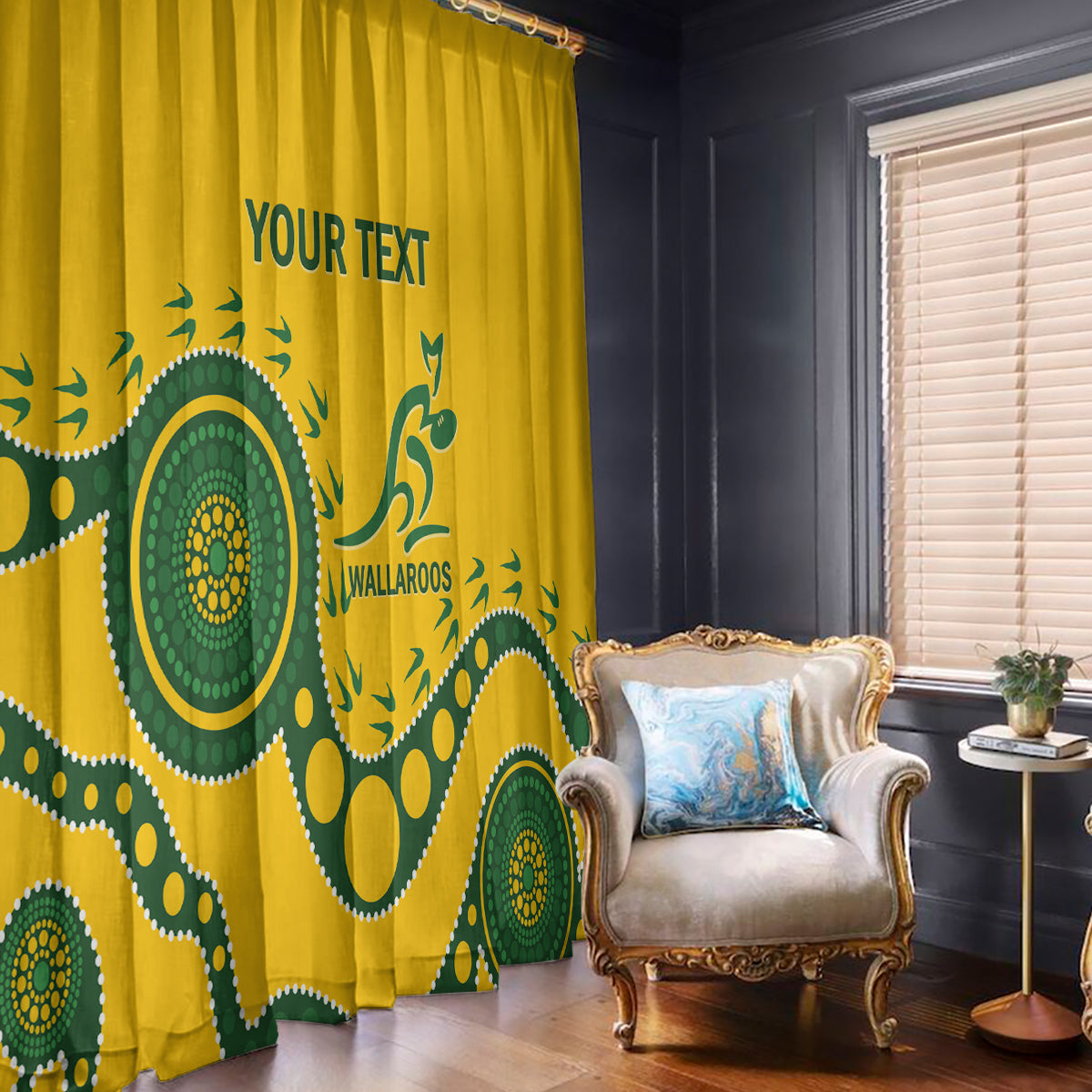 Custom Australia Rugby Window Curtain Go Wallaroos 2024 Pacific Aboriginal Art