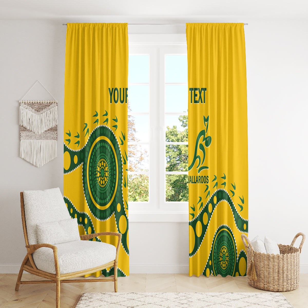 Custom Australia Rugby Window Curtain Go Wallaroos 2024 Pacific Aboriginal Art