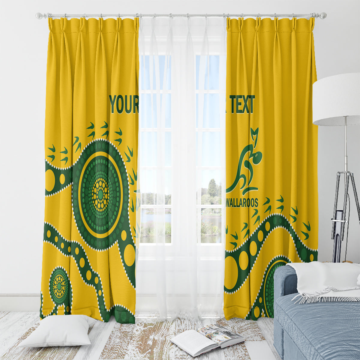 Custom Australia Rugby Window Curtain Go Wallaroos 2024 Pacific Aboriginal Art