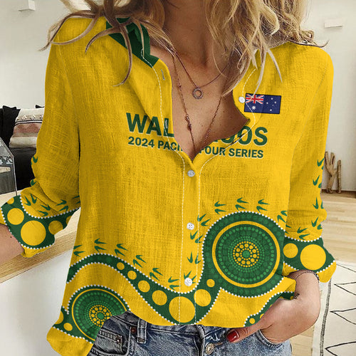 Custom Australia Rugby Women Casual Shirt Go Wallaroos 2024 Pacific Aboriginal Art