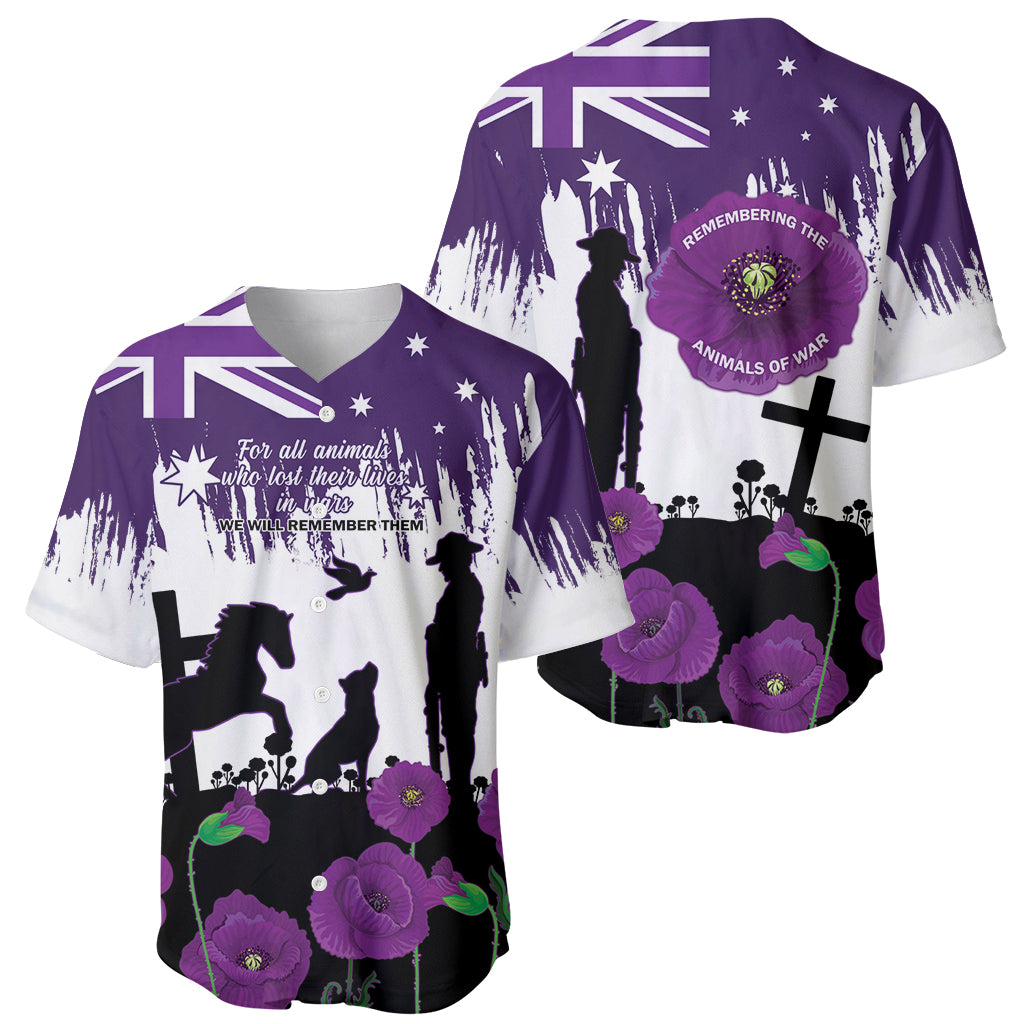 Australia Animal Heroes ANZAC Baseball Jersey Purple Poppy We Will Remember Them