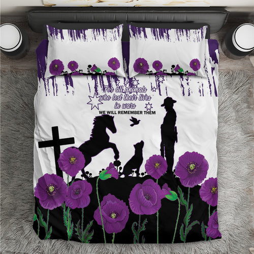 Australia Animal Heroes ANZAC Bedding Set Purple Poppy We Will Remember Them
