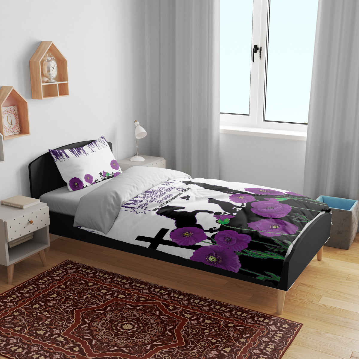 Australia Animal Heroes ANZAC Bedding Set Purple Poppy We Will Remember Them