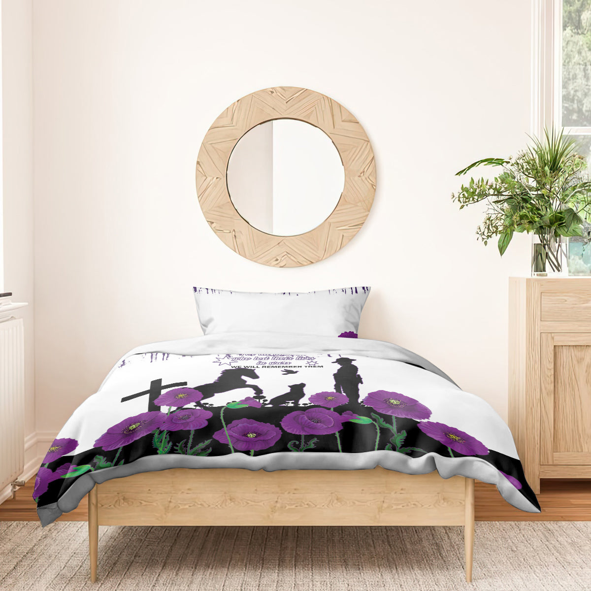 Australia Animal Heroes ANZAC Bedding Set Purple Poppy We Will Remember Them