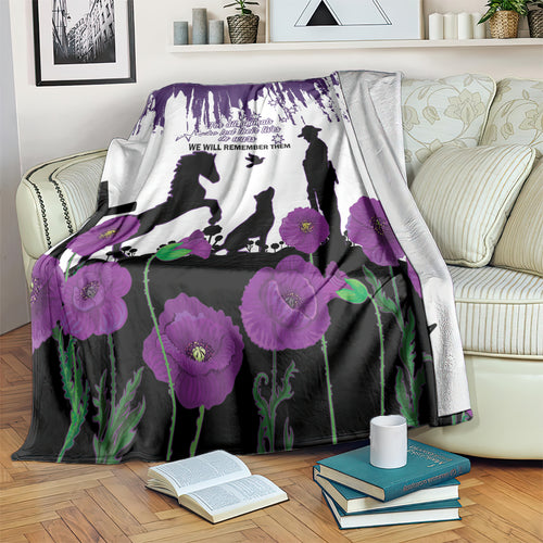 Australia Animal Heroes ANZAC Blanket Purple Poppy We Will Remember Them