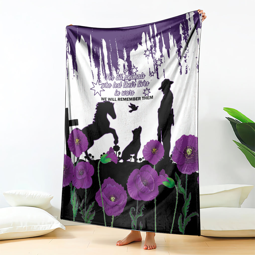 Australia Animal Heroes ANZAC Blanket Purple Poppy We Will Remember Them