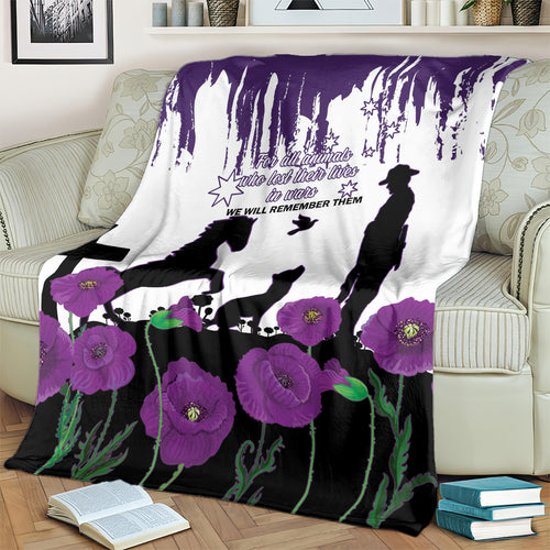 Australia Animal Heroes ANZAC Blanket Purple Poppy We Will Remember Them