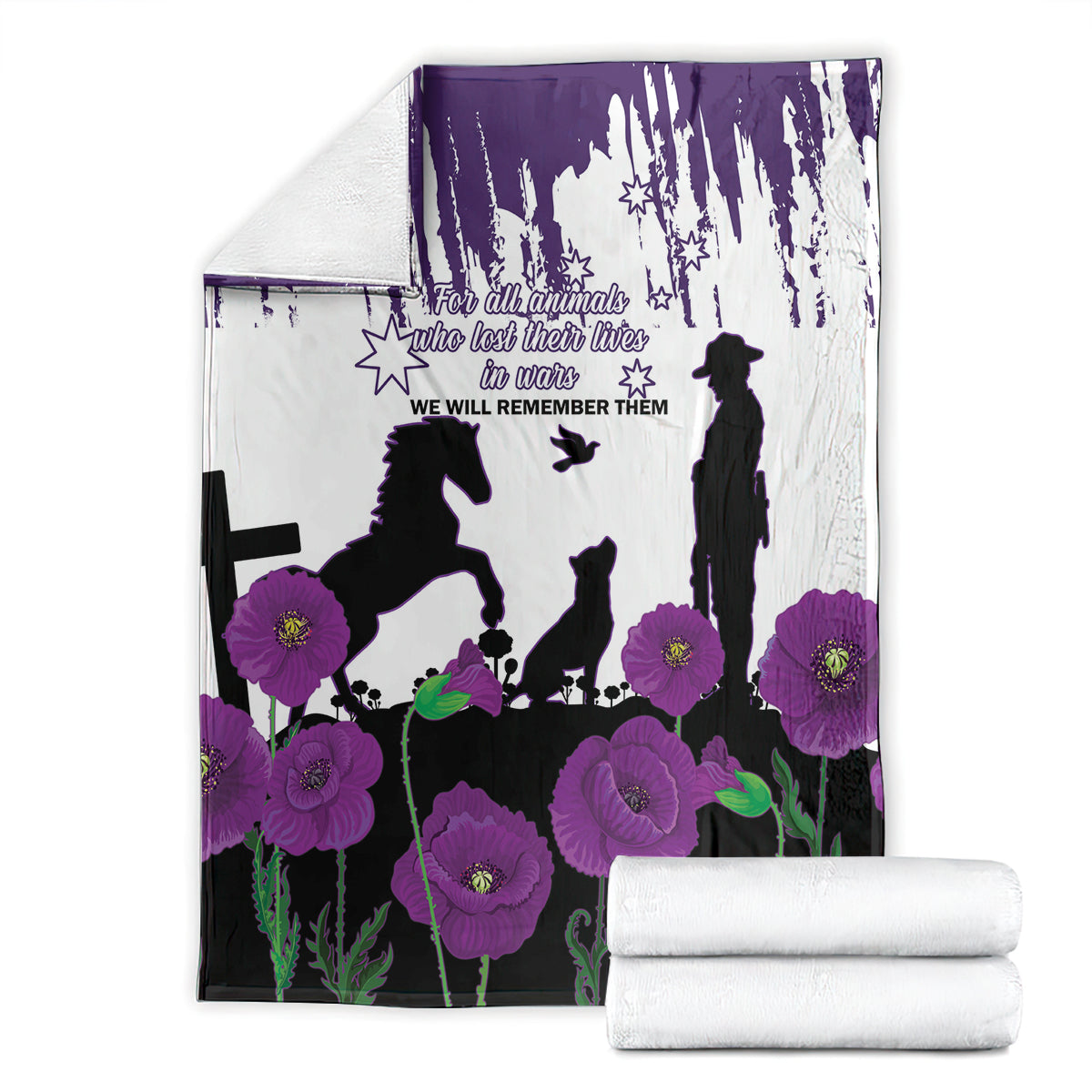 Australia Animal Heroes ANZAC Blanket Purple Poppy We Will Remember Them