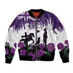 Australia Animal Heroes ANZAC Bomber Jacket Purple Poppy We Will Remember Them