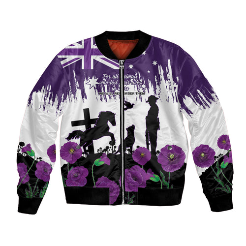 Australia Animal Heroes ANZAC Bomber Jacket Purple Poppy We Will Remember Them