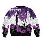 Australia Animal Heroes ANZAC Bomber Jacket Purple Poppy We Will Remember Them
