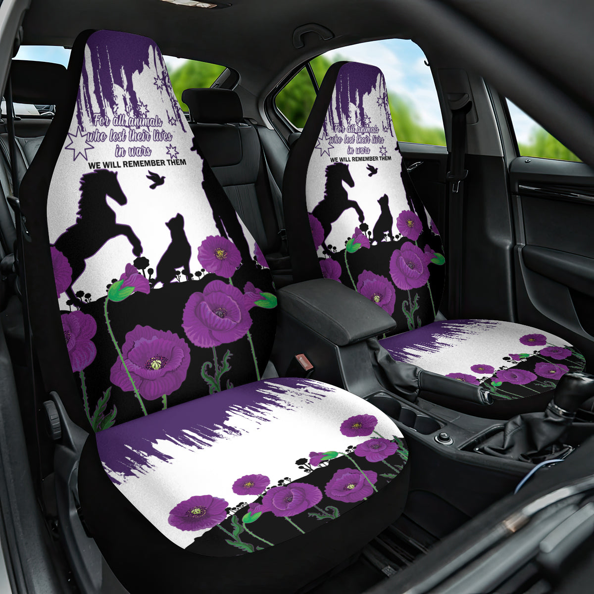 Australia Animal Heroes ANZAC Car Seat Cover Purple Poppy We Will Remember Them