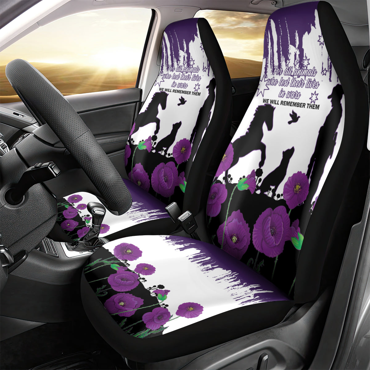 Australia Animal Heroes ANZAC Car Seat Cover Purple Poppy We Will Remember Them
