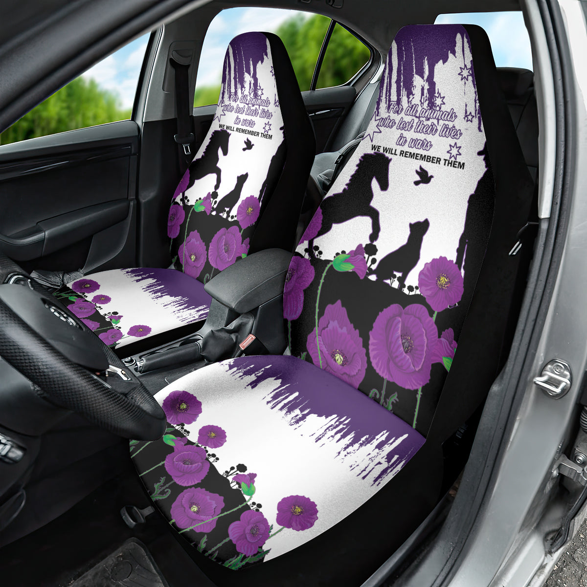 Australia Animal Heroes ANZAC Car Seat Cover Purple Poppy We Will Remember Them