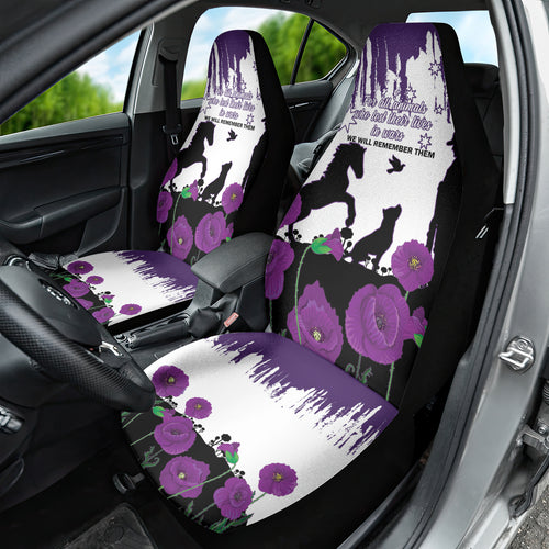 Australia Animal Heroes ANZAC Car Seat Cover Purple Poppy We Will Remember Them