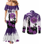 Australia Animal Heroes ANZAC Couples Matching Mermaid Dress and Long Sleeve Button Shirt Purple Poppy We Will Remember Them