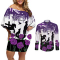Australia Animal Heroes ANZAC Couples Matching Off Shoulder Short Dress and Long Sleeve Button Shirt Purple Poppy We Will Remember Them