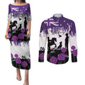 Australia Animal Heroes ANZAC Couples Matching Puletasi and Long Sleeve Button Shirt Purple Poppy We Will Remember Them