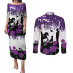 Australia Animal Heroes ANZAC Couples Matching Puletasi and Long Sleeve Button Shirt Purple Poppy We Will Remember Them