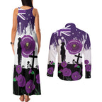 Australia Animal Heroes ANZAC Couples Matching Tank Maxi Dress and Long Sleeve Button Shirt Purple Poppy We Will Remember Them
