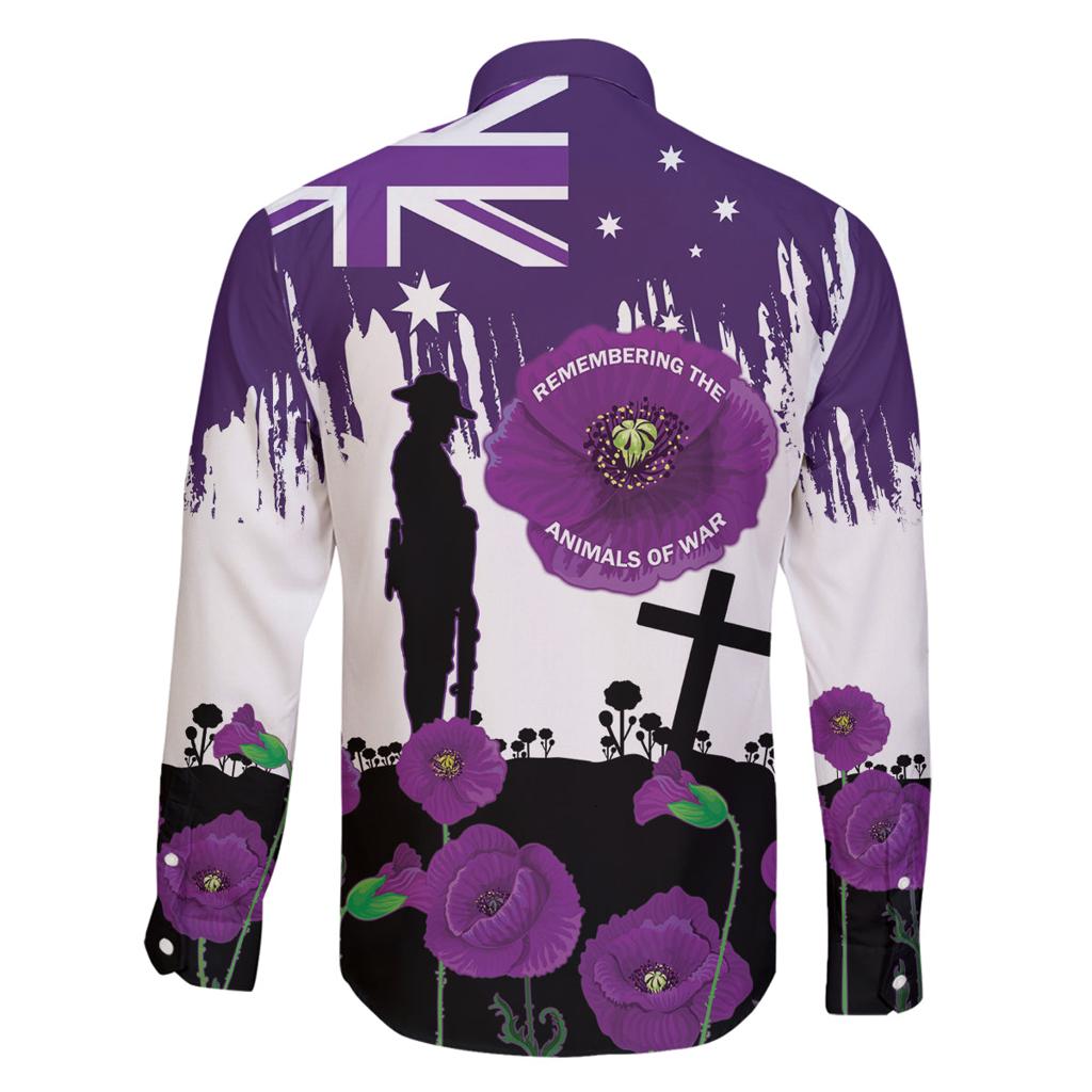 Australia Animal Heroes ANZAC Family Matching Long Sleeve Bodycon Dress and Hawaiian Shirt Purple Poppy We Will Remember Them