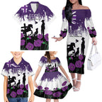 Australia Animal Heroes ANZAC Family Matching Off The Shoulder Long Sleeve Dress and Hawaiian Shirt Purple Poppy We Will Remember Them