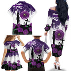 Australia Animal Heroes ANZAC Family Matching Off The Shoulder Long Sleeve Dress and Hawaiian Shirt Purple Poppy We Will Remember Them