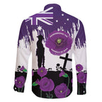 Australia Animal Heroes ANZAC Family Matching Off Shoulder Maxi Dress and Hawaiian Shirt Purple Poppy We Will Remember Them