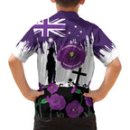 Australia Animal Heroes ANZAC Family Matching Off Shoulder Short Dress and Hawaiian Shirt Purple Poppy We Will Remember Them