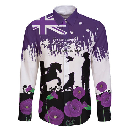 Australia Animal Heroes ANZAC Family Matching Off Shoulder Short Dress and Hawaiian Shirt Purple Poppy We Will Remember Them