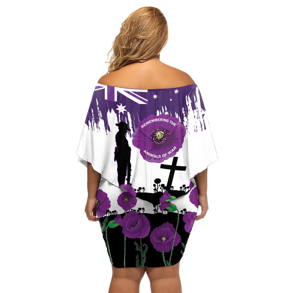 Australia Animal Heroes ANZAC Family Matching Off Shoulder Short Dress and Hawaiian Shirt Purple Poppy We Will Remember Them