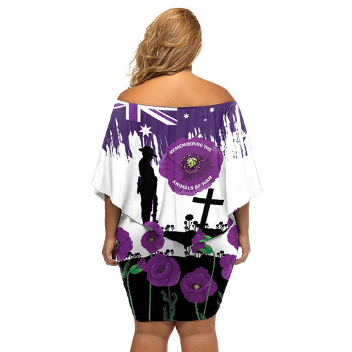 Australia Animal Heroes ANZAC Family Matching Off Shoulder Short Dress and Hawaiian Shirt Purple Poppy We Will Remember Them