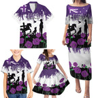 Australia Animal Heroes ANZAC Family Matching Puletasi and Hawaiian Shirt Purple Poppy We Will Remember Them