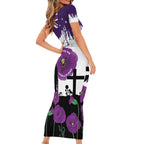 Australia Animal Heroes ANZAC Family Matching Short Sleeve Bodycon Dress and Hawaiian Shirt Purple Poppy We Will Remember Them
