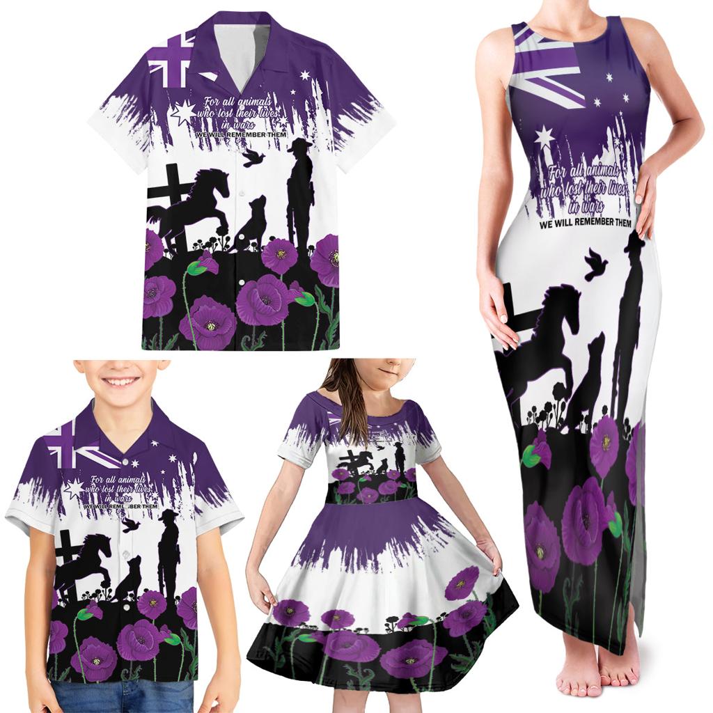Australia Animal Heroes ANZAC Family Matching Tank Maxi Dress and Hawaiian Shirt Purple Poppy We Will Remember Them