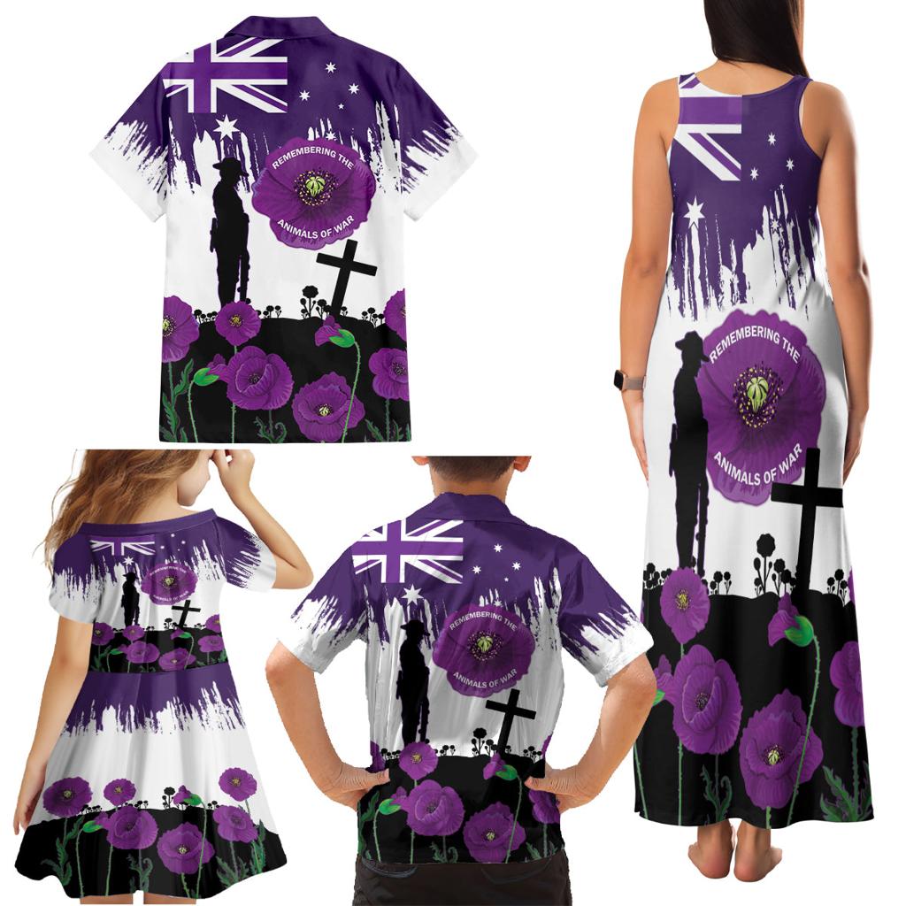 Australia Animal Heroes ANZAC Family Matching Tank Maxi Dress and Hawaiian Shirt Purple Poppy We Will Remember Them