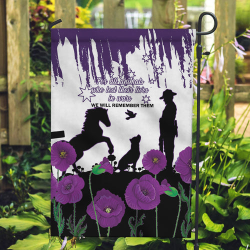 Australia Animal Heroes ANZAC Garden Flag Purple Poppy We Will Remember Them