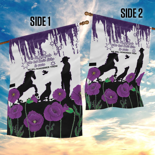 Australia Animal Heroes ANZAC Garden Flag Purple Poppy We Will Remember Them