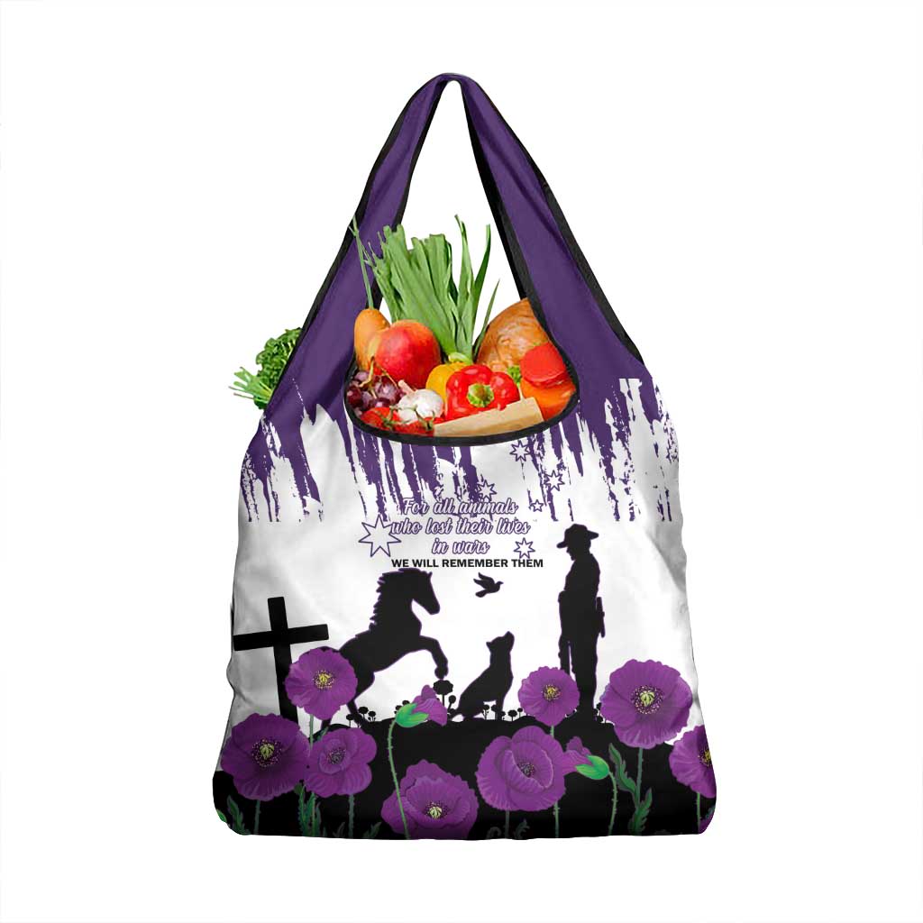 Australia Animal Heroes ANZAC Grocery Bag Purple Poppy We Will Remember Them