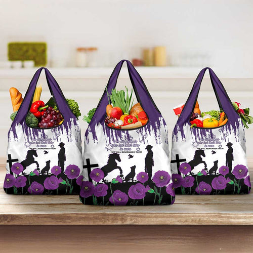 Australia Animal Heroes ANZAC Grocery Bag Purple Poppy We Will Remember Them
