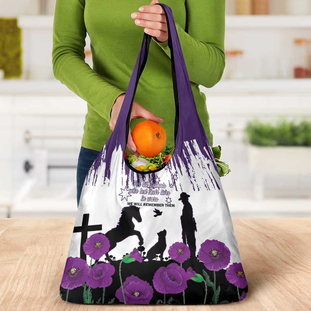 Australia Animal Heroes ANZAC Grocery Bag Purple Poppy We Will Remember Them