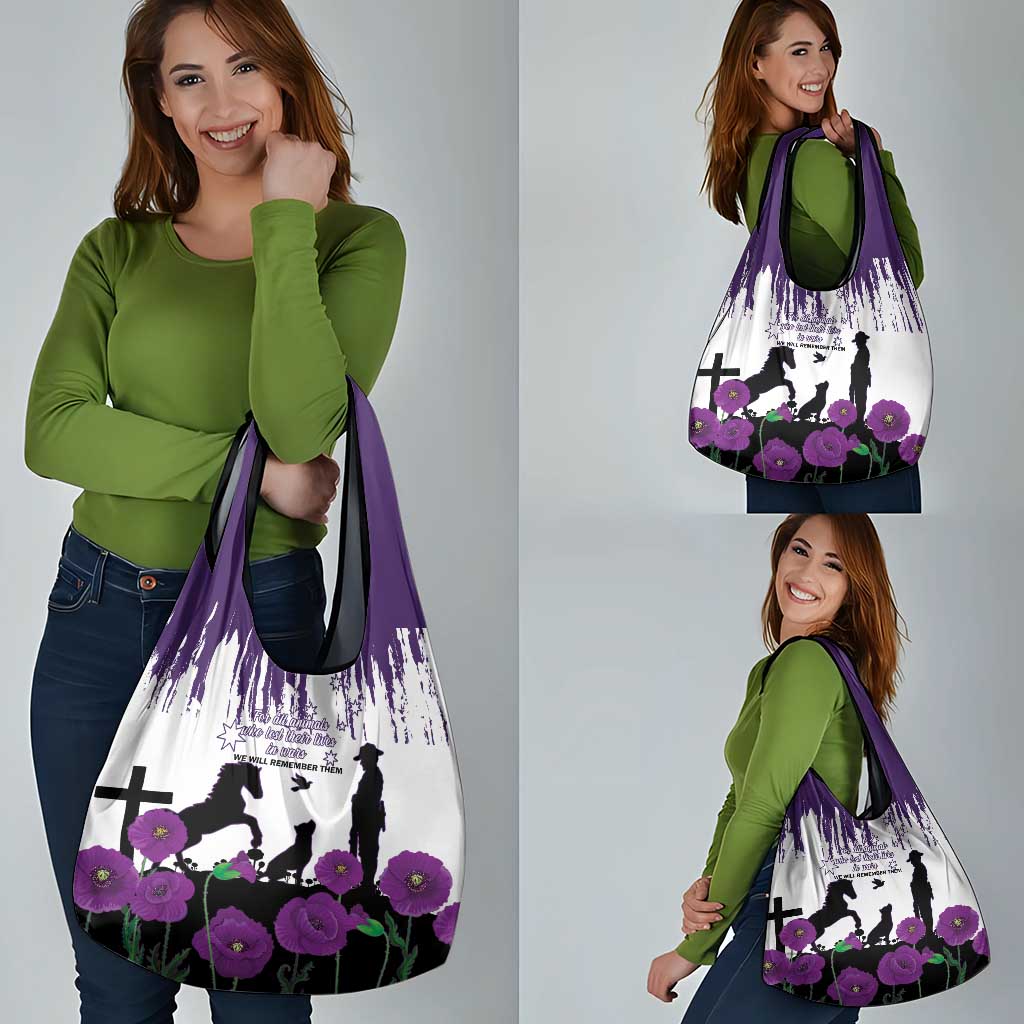 Australia Animal Heroes ANZAC Grocery Bag Purple Poppy We Will Remember Them