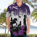 Australia Animal Heroes ANZAC Hawaiian Shirt Purple Poppy We Will Remember Them