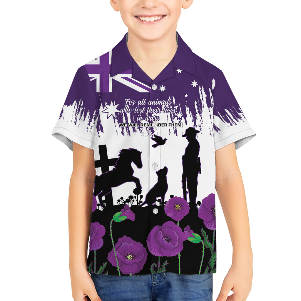 Australia Animal Heroes ANZAC Hawaiian Shirt Purple Poppy We Will Remember Them