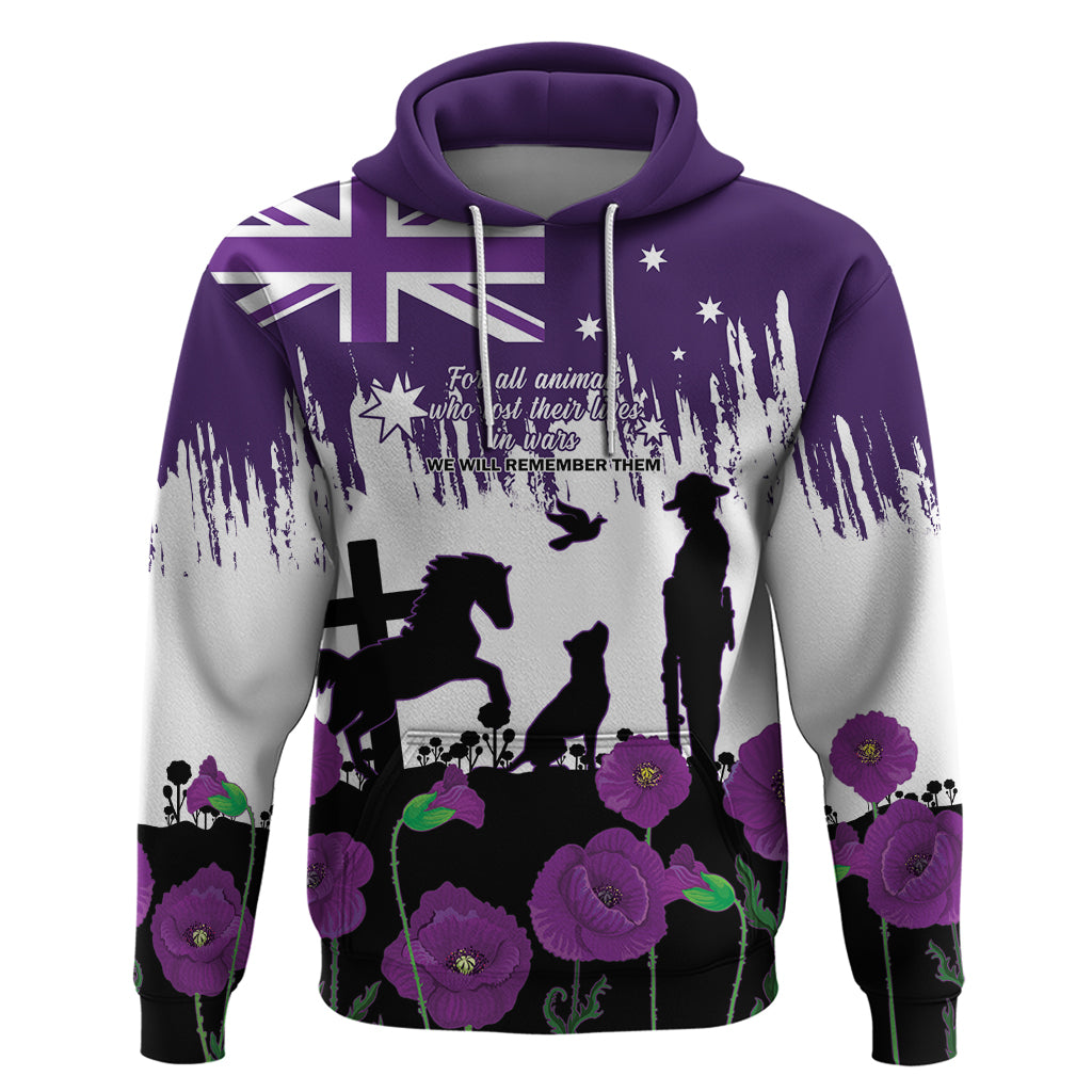 Australia Animal Heroes ANZAC Hoodie Purple Poppy We Will Remember Them