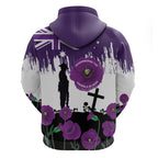 Australia Animal Heroes ANZAC Hoodie Purple Poppy We Will Remember Them