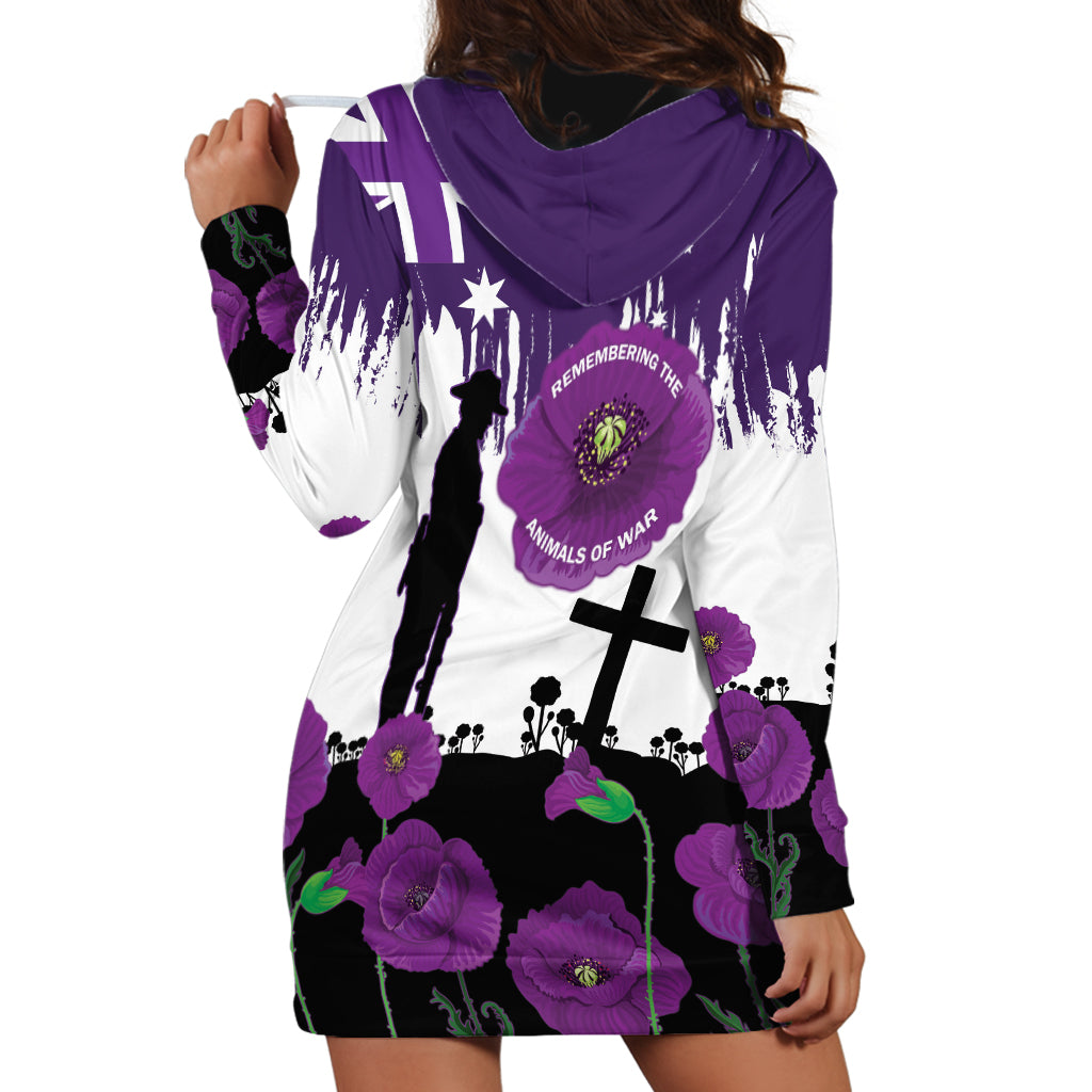 Australia Animal Heroes ANZAC Hoodie Dress Purple Poppy We Will Remember Them